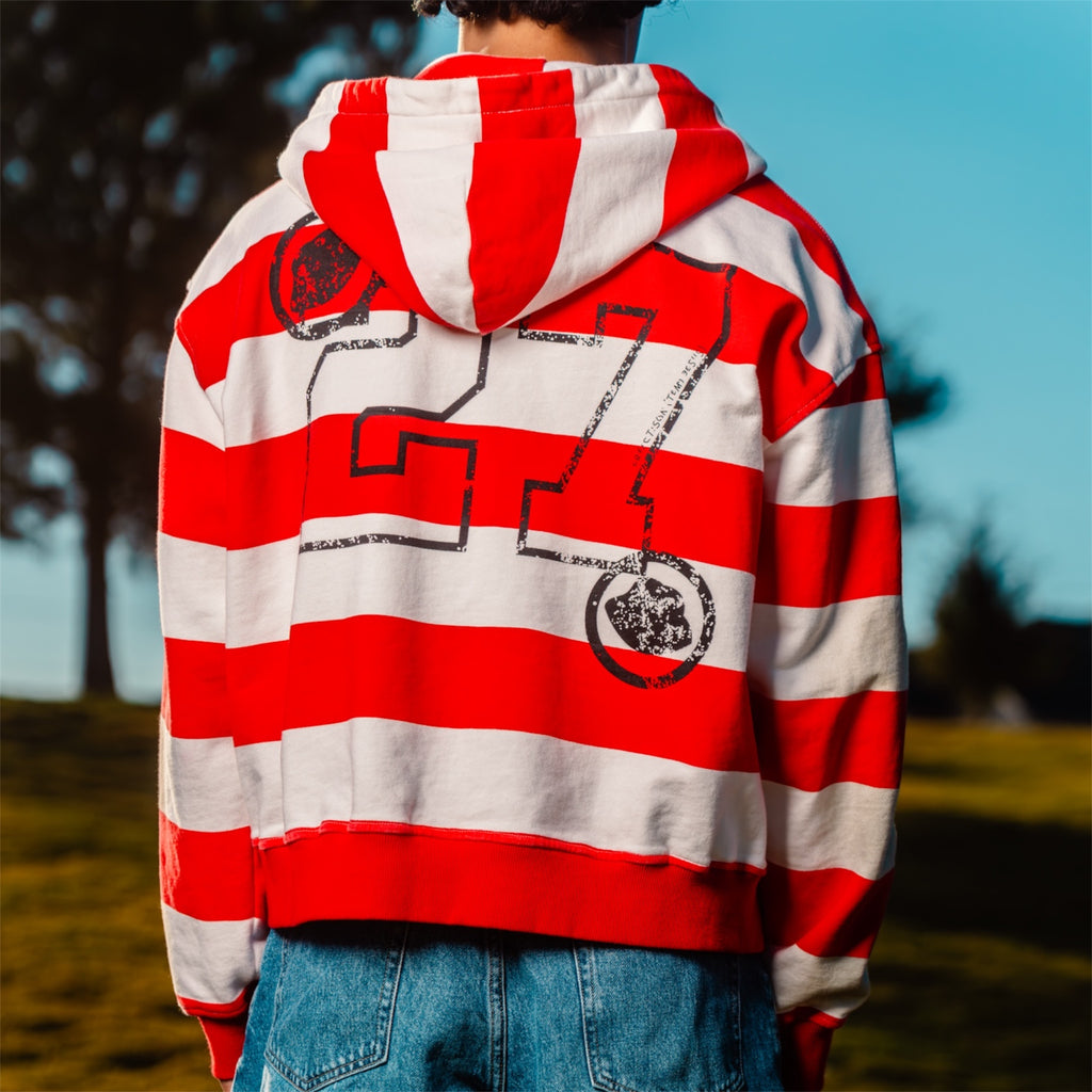 Red and White Striped Team Jesus Zip-Up Jacket