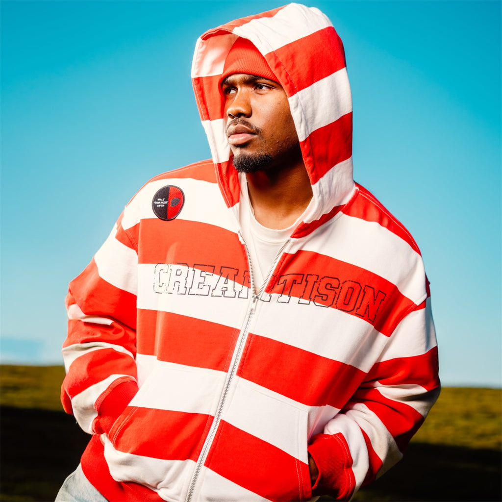 Red and White Striped Team Jesus Zip-Up Jacket